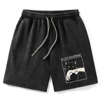 Kyoto-Lion Black Cat Biting Washed Shorts
