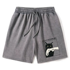 Kyoto-Lion Black Cat Biting Washed Shorts