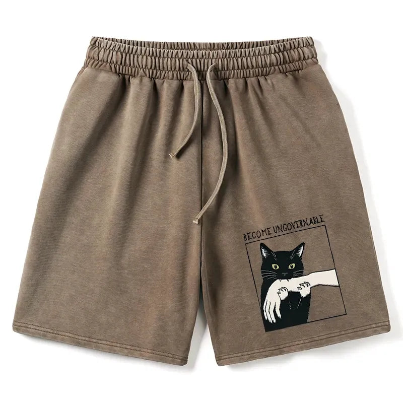 Black Cat Biting Shorts with Free Shipping
