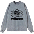 Kyoto-Lion Tuna Dissection Map Japanese Washed Long Sleeve T-Shirt