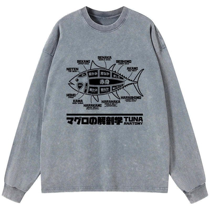 Kyoto-Lion Tuna Dissection Map Japanese Washed Long Sleeve T-Shirt