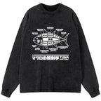 Kyoto-Lion Tuna Dissection Map Japanese Washed Long Sleeve T-Shirt