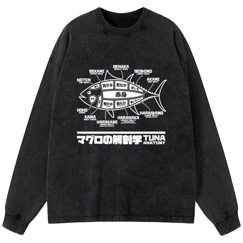 Kyoto-Lion Tuna Dissection Map Japanese Washed Long Sleeve T-Shirt
