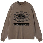 Kyoto-Lion Tuna Dissection Map Japanese Washed Long Sleeve T-Shirt