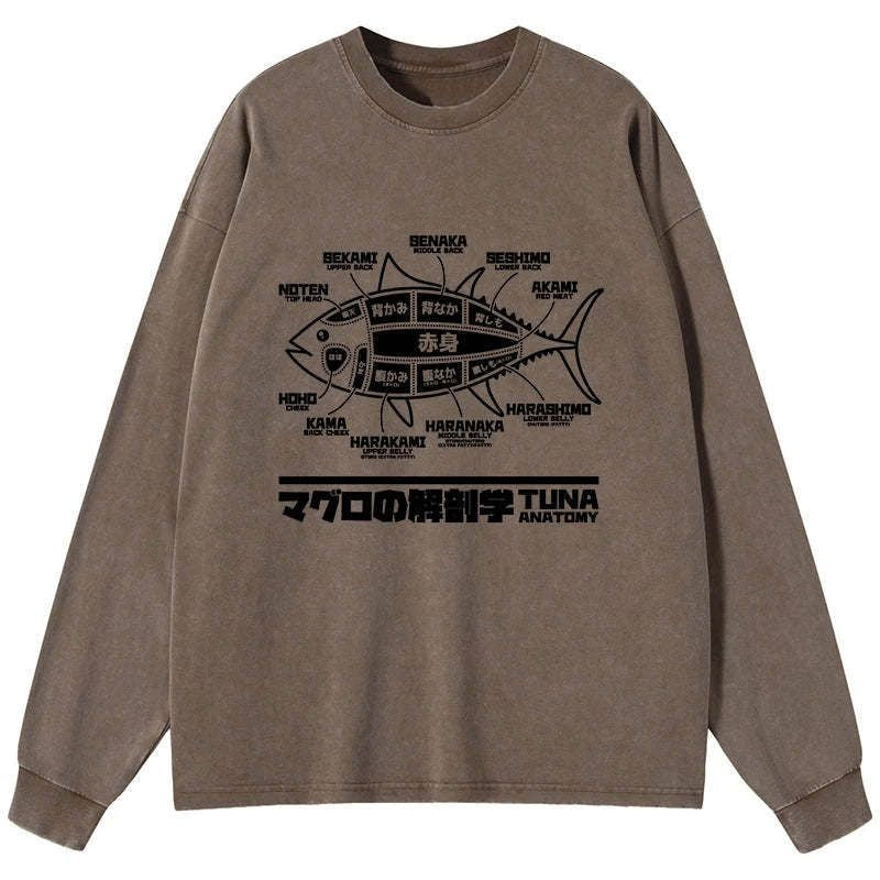 Kyoto-Lion Tuna Dissection Map Japanese Washed Long Sleeve T-Shirt