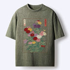 Kyoto-Lion Traditional Bloom Print Washed T-Shirt