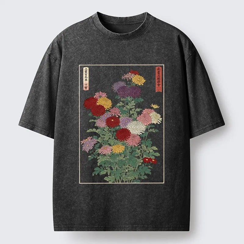 Kyoto-Lion Traditional Bloom Print Washed T-Shirt