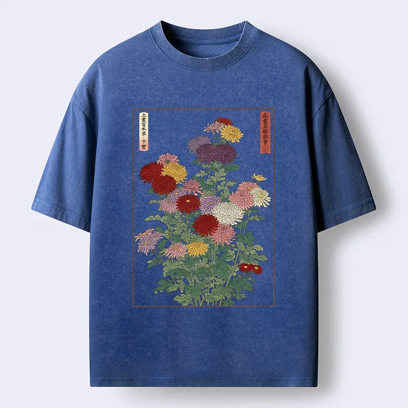Kyoto-Lion Traditional Bloom Print Washed T-Shirt