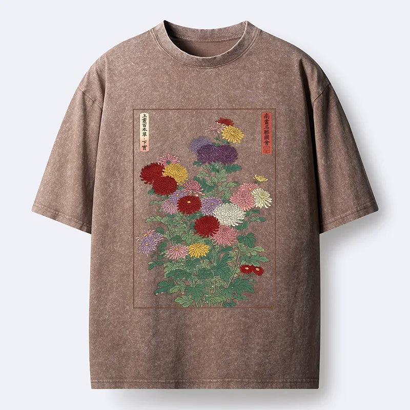 Kyoto-Lion Traditional Bloom Print Washed T-Shirt
