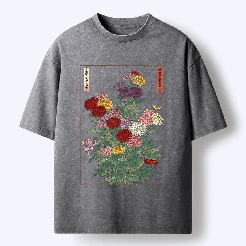Kyoto-Lion Traditional Bloom Print Washed T-Shirt