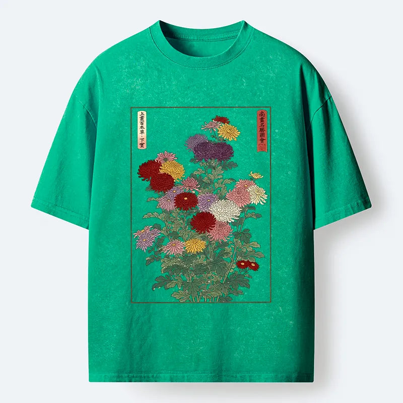 Kyoto-Lion Traditional Bloom Print Washed T-Shirt