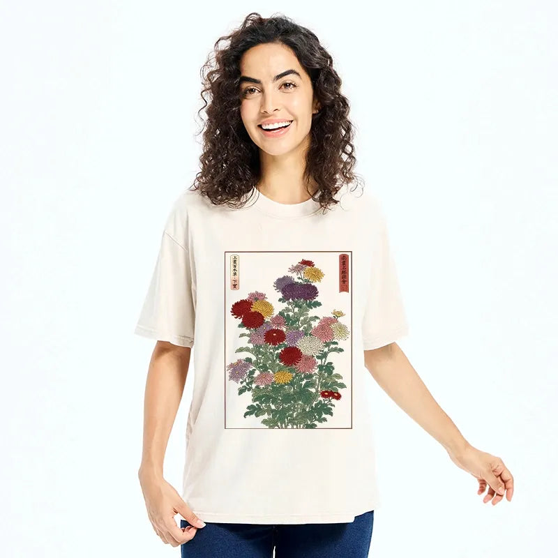 Kyoto-Lion Traditional Bloom Print Washed T-Shirt