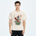 Kyoto-Lion Traditional Bloom Print Washed T-Shirt