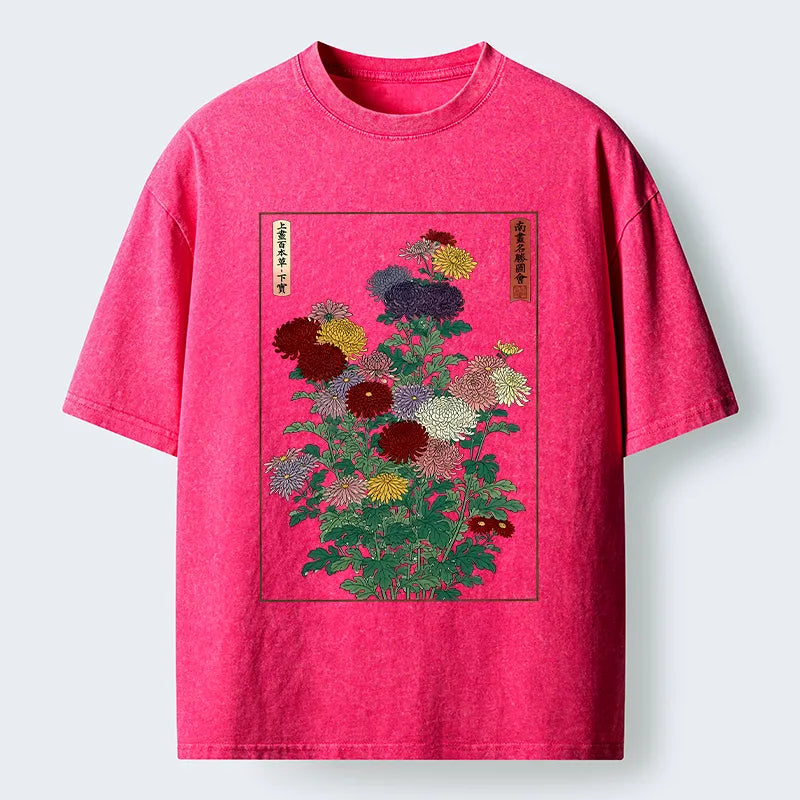 Kyoto-Lion Traditional Bloom Print Washed T-Shirt