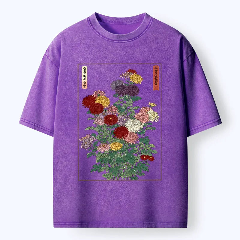 Kyoto-Lion Traditional Bloom Print Washed T-Shirt