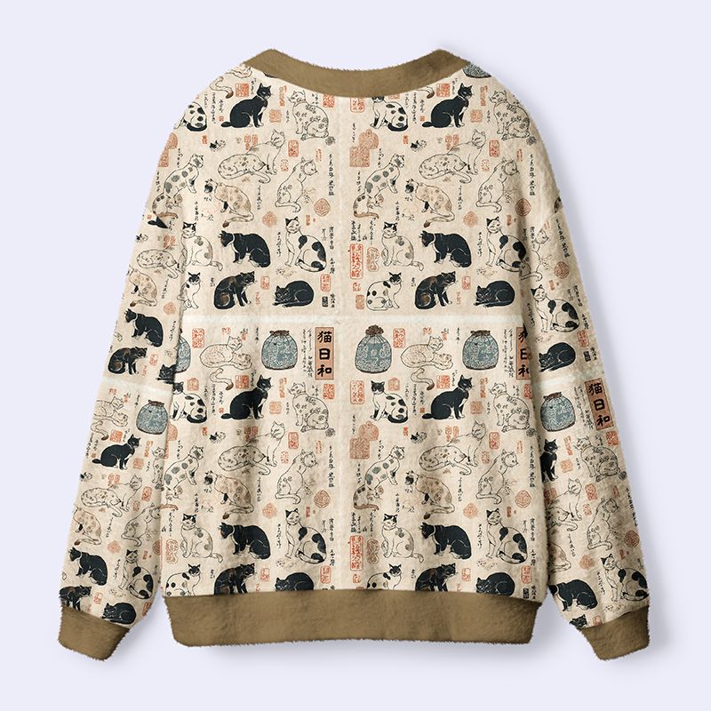 Kyoto-Lion Whiskers in Ukiyoe Ugly Cardigan Sweater