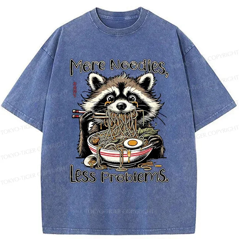 Kyoto-Lion Raccoon Eating Delicious Ramen Washed T-Shirt