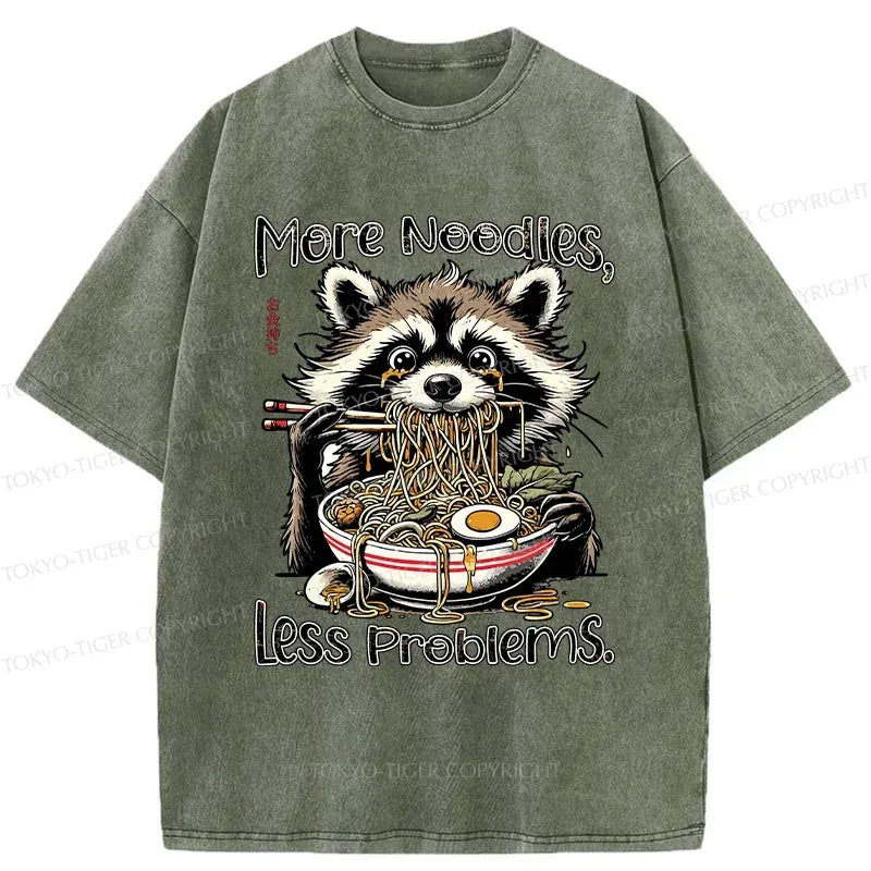 Kyoto-Lion Raccoon Eating Delicious Ramen Washed T-Shirt