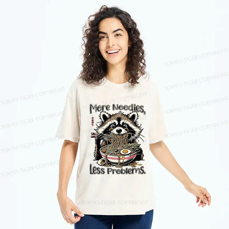 Kyoto-Lion Raccoon Eating Delicious Ramen Washed T-Shirt