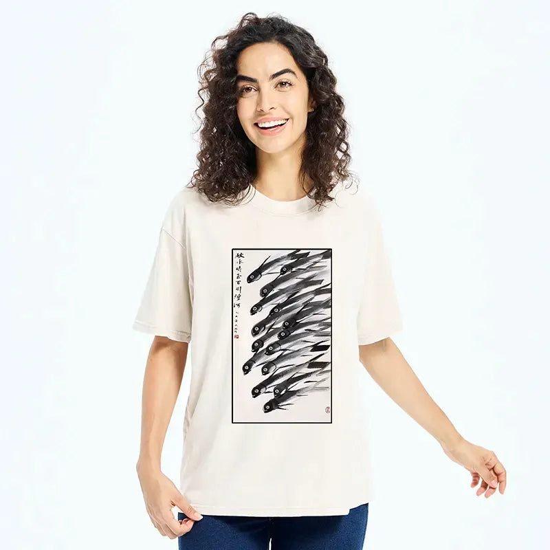 Japanese fish art washed t-shirt