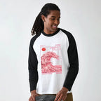 Kyoto-Lion Sakura Wave Raglan Long Sleeve T-shirt