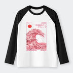 Kyoto-Lion Sakura Wave Raglan Long Sleeve T-shirt