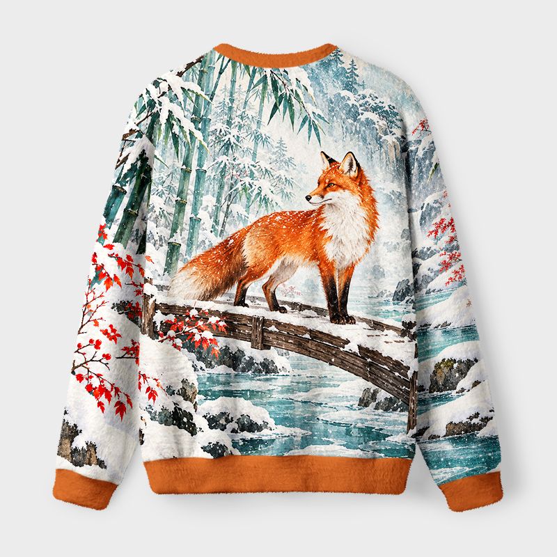 Kyoto-Lion Winter Fox Art Fuzzy Christmas Ugly Sweatshirt