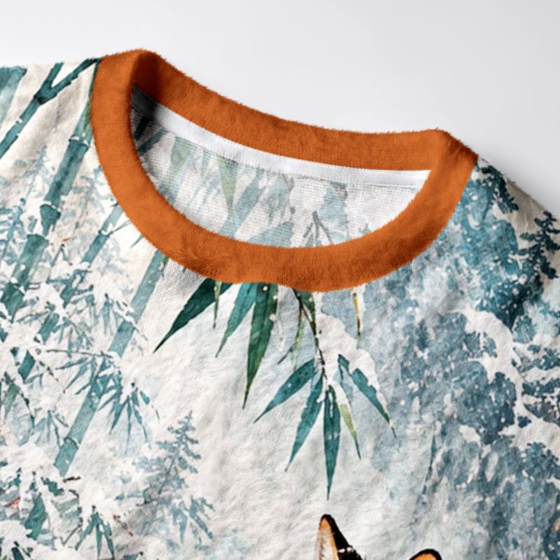 Kyoto-Lion Winter Fox Art Fuzzy Christmas Ugly Sweatshirt
