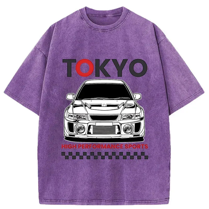 Japanese Car Models Washed T-Shirt for Summer