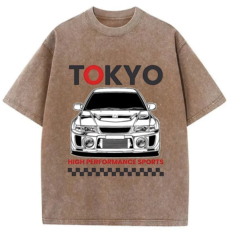 Japanese Car Models Washed T-Shirt for Summer