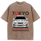 Japanese Car Models Washed T-Shirt for Summer