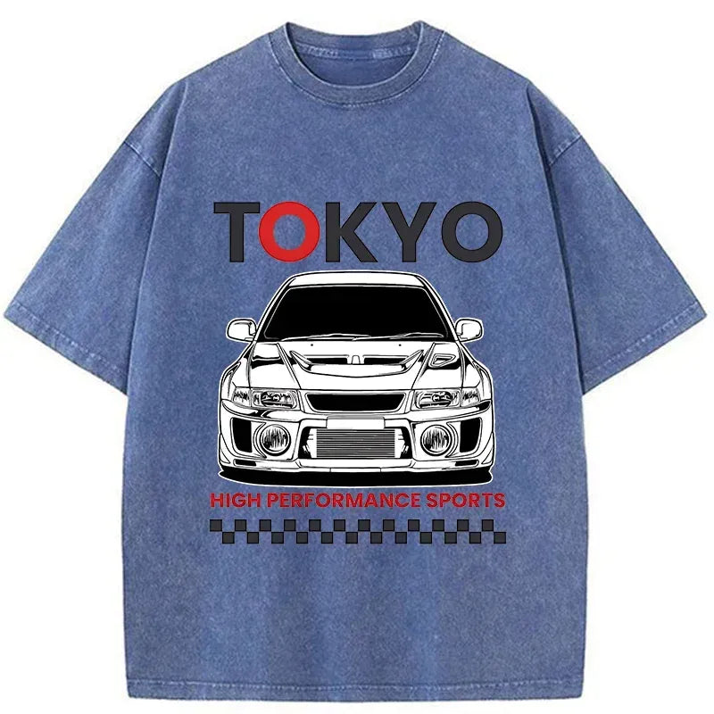 Washed T-Shirt Japanese Car Design Streetwear