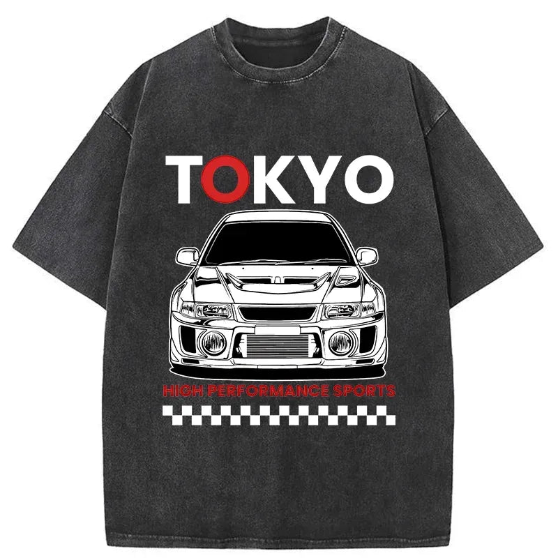 Japanese Car Models Washed T-Shirt for Summer