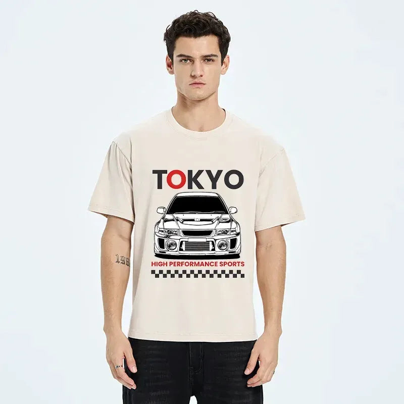 Washed T-Shirt Japanese Car Design Streetwear