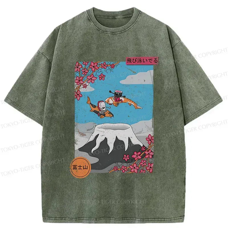 Kyoto Lion Mount Fuji washed t-shirt