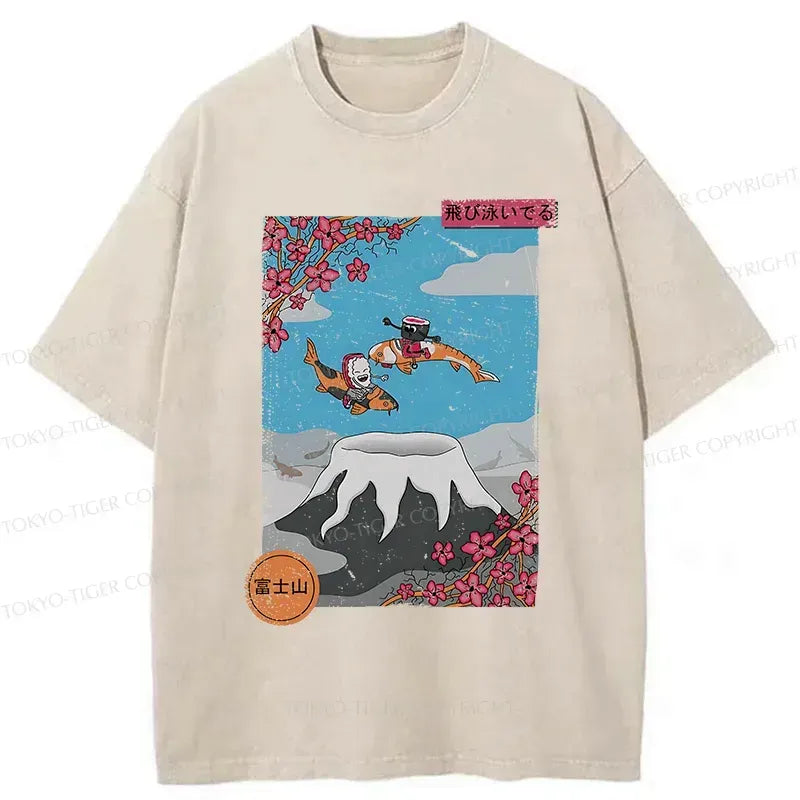 Kyoto Lion Mount Fuji washed t-shirt