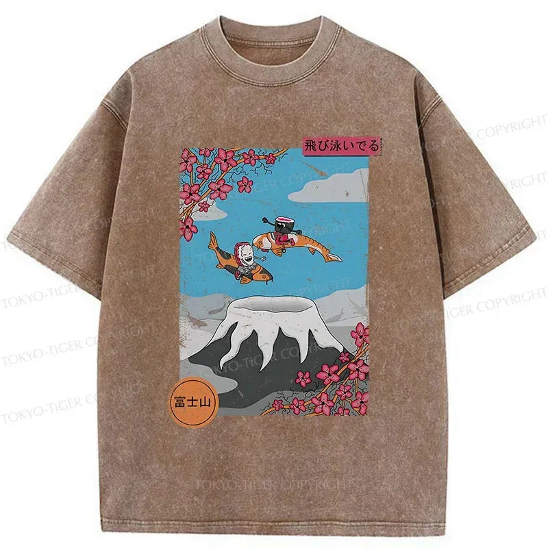 Kyoto Lion Mount Fuji washed t-shirt