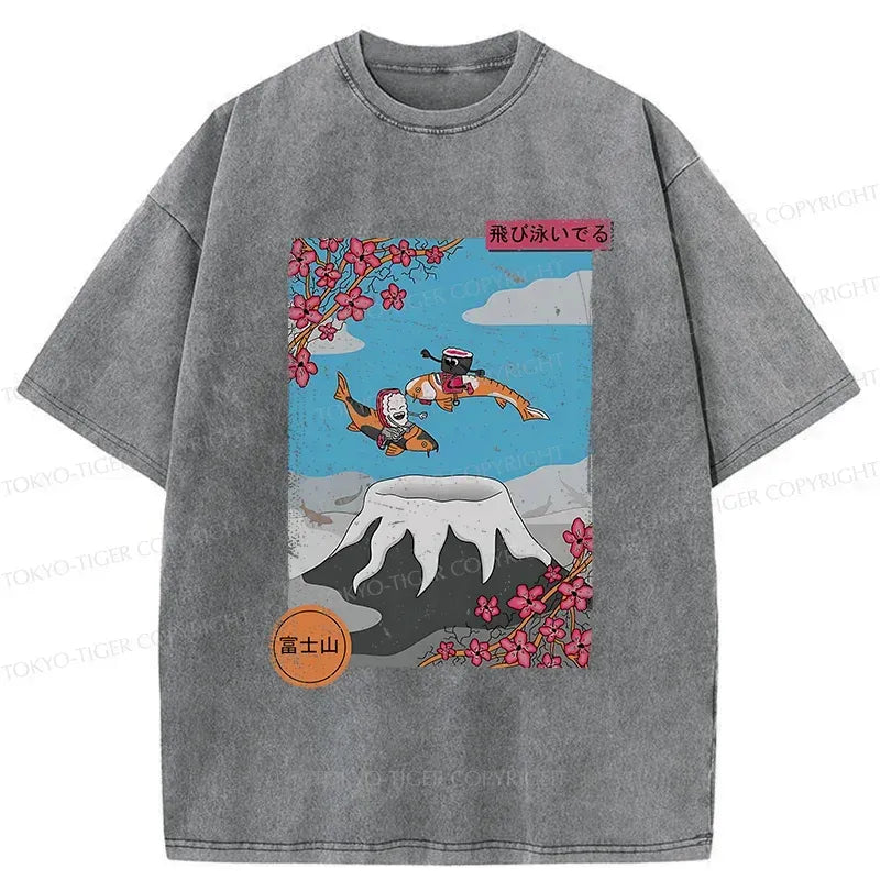 Kyoto Lion Mount Fuji washed t-shirt
