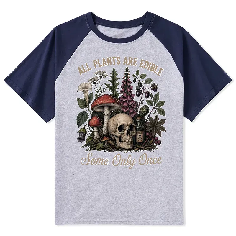 Kyoto-Lion Poisonous Plants And Skull Dark Humor Raglan T-shirt