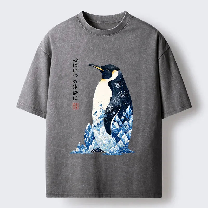 Keep Calm Penguin Washed T-Shirt for Casual Wear