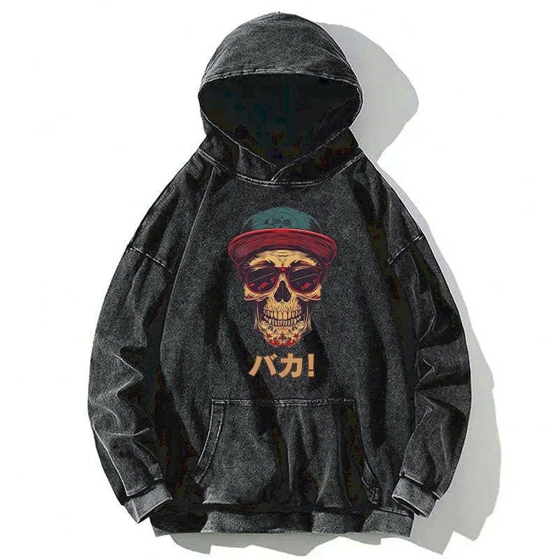 Kyoto-Lion Fashion Skull Japanese Washed Hoodie