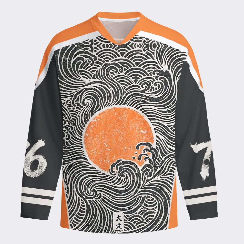 Kyoto-Lion Great Wave Sunset Long-Sleeve Hockey Jersey