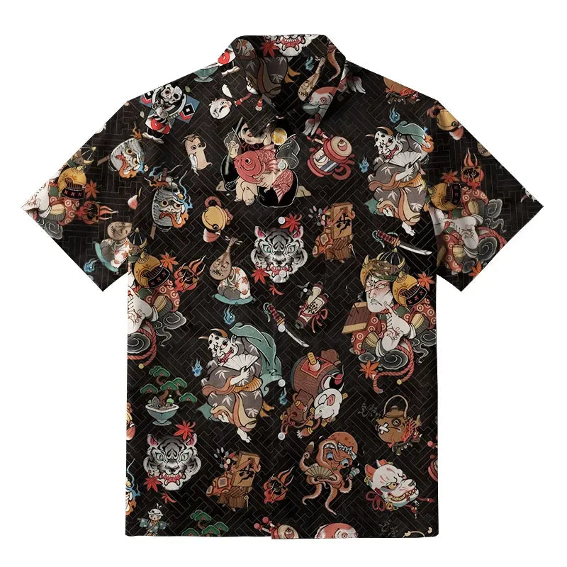 Japanese black button-up shirt for daily wear