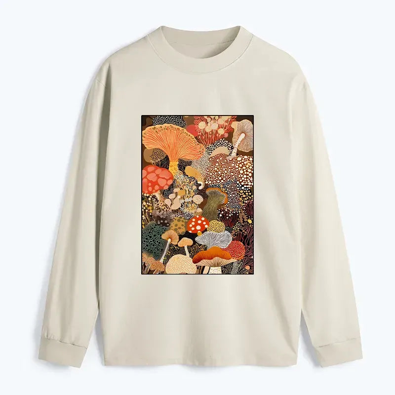 Retro Mushroom Painting Tee for Daily Wear