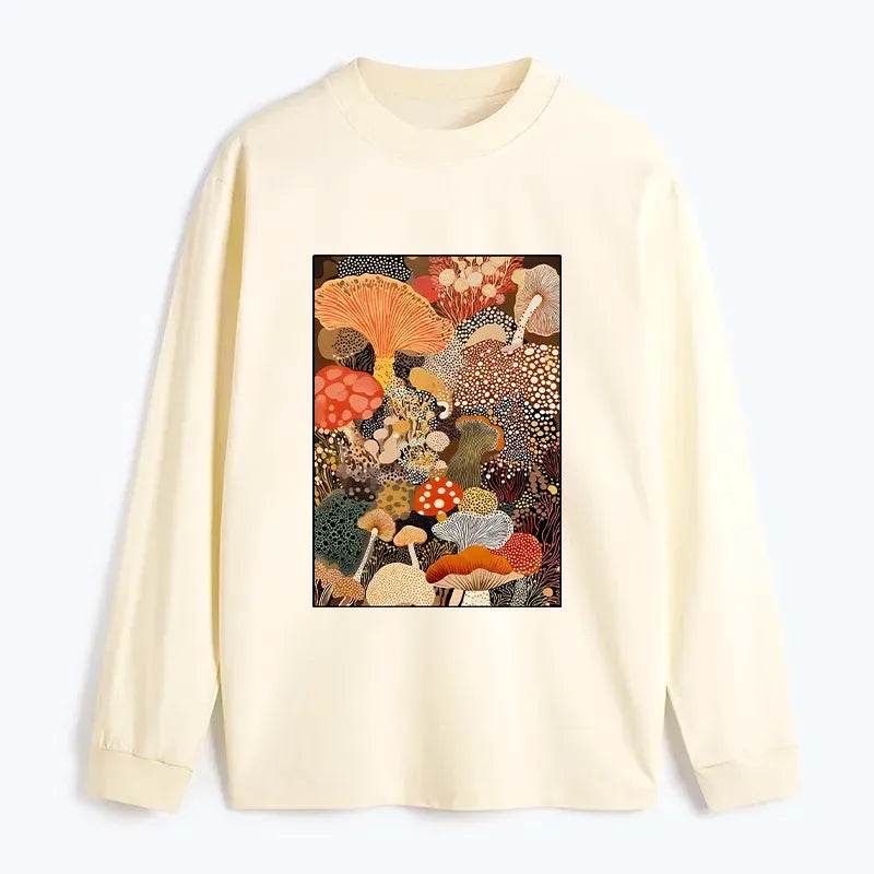 Retro Mushroom Painting Tee for Daily Wear