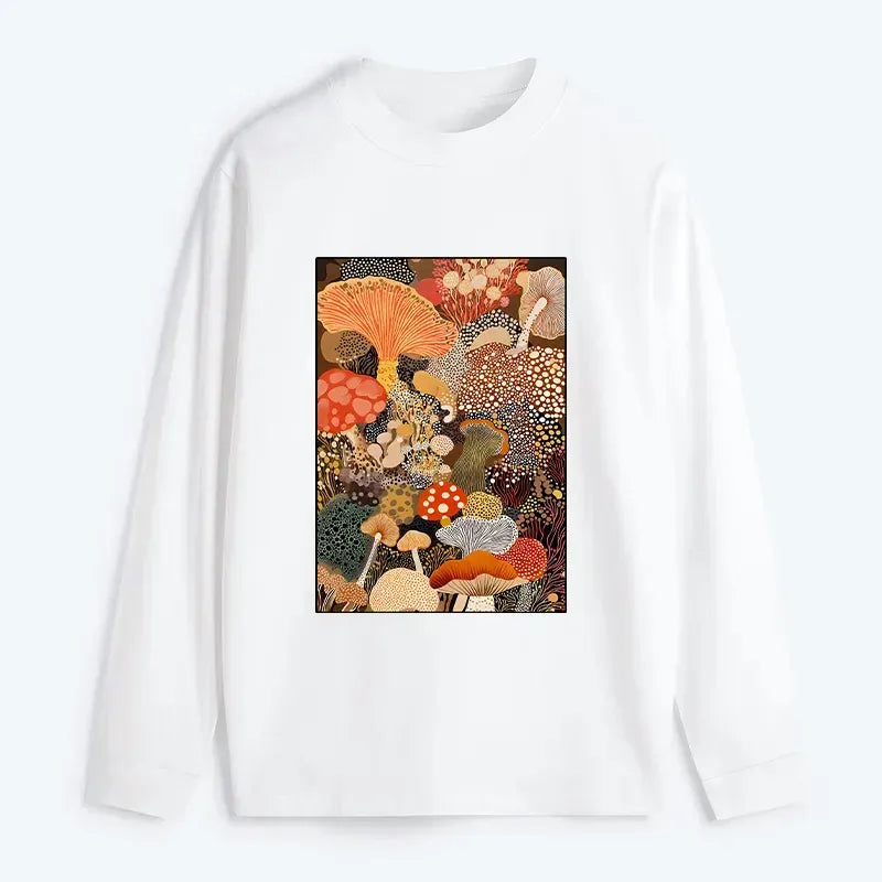 Retro Mushroom Painting Tee for Daily Wear