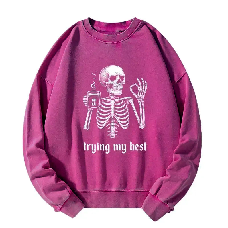 Washed lion skull sweatshirt for streetwear