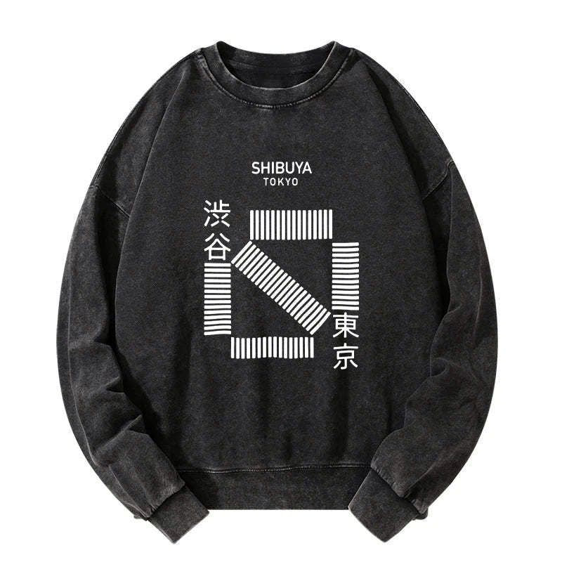 Kyoto-Lion Japanese Shibuya Crossing Washed Sweatshirt