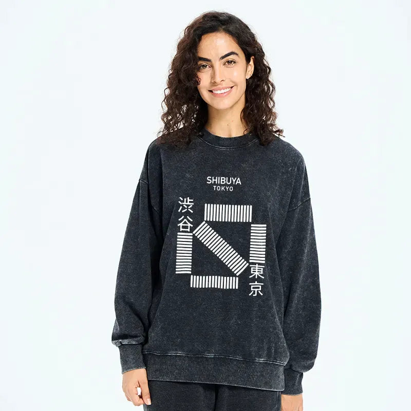 Kyoto-Lion Japanese Shibuya Crossing Washed Sweatshirt