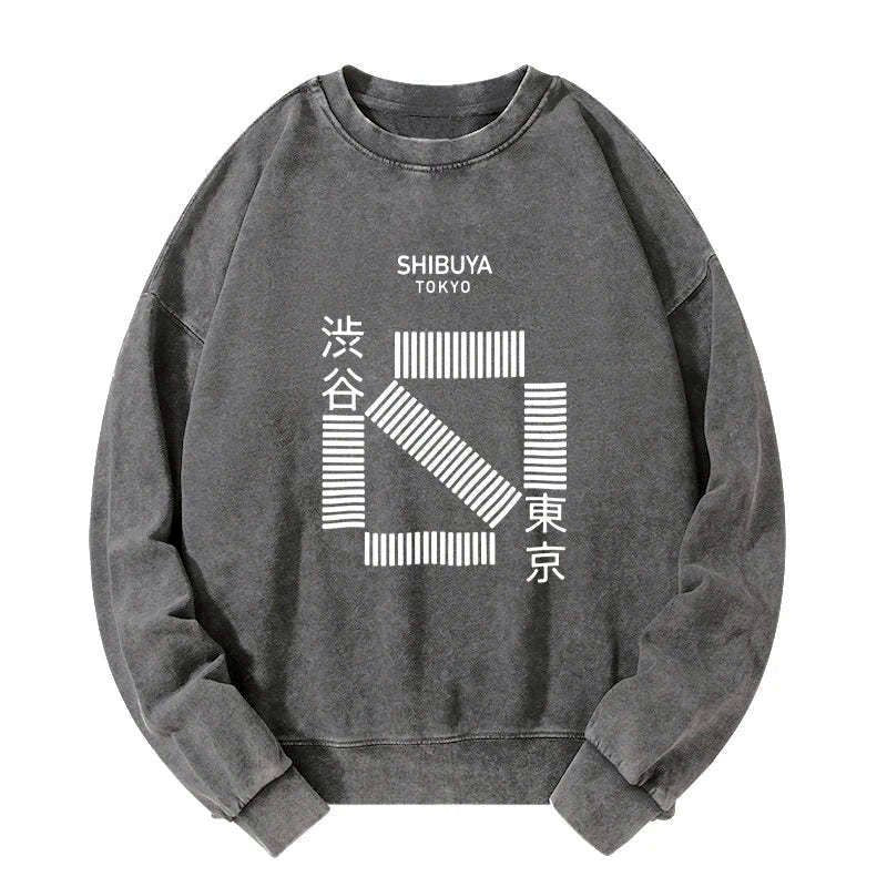 Kyoto-Lion Japanese Shibuya Crossing Washed Sweatshirt